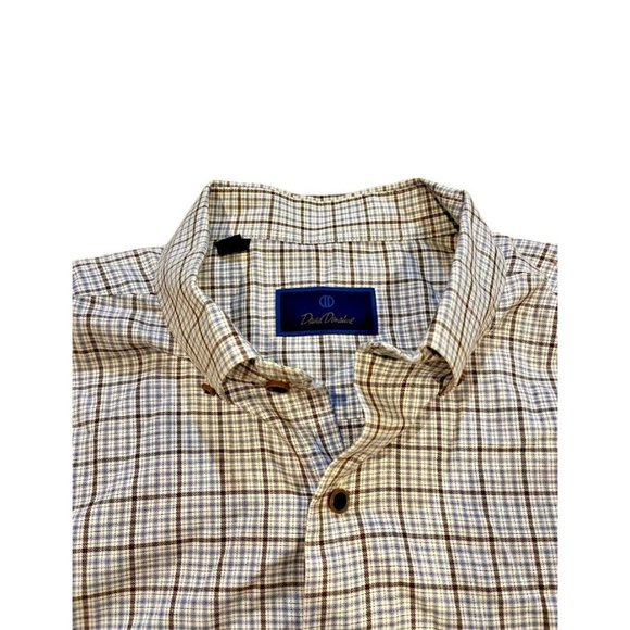 David Donahue Standard Superfine Twill Blue Brown Plaid Dress Shirt Men's Sz XL - Picture 2 of 7